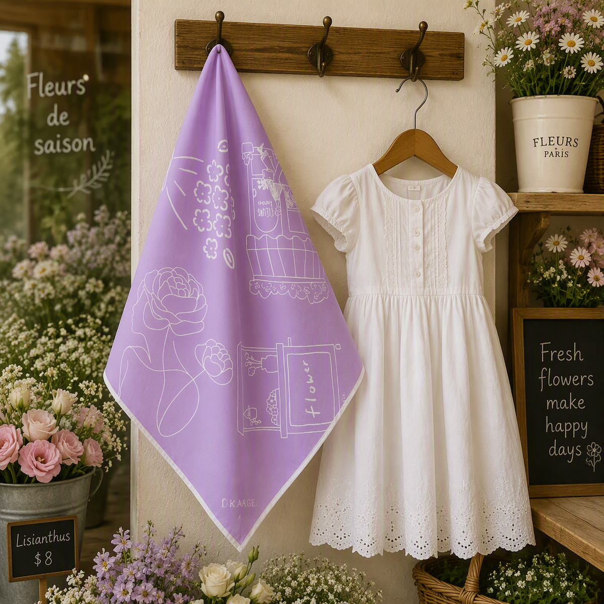 Light Lilac Little Flower Shop Scarf